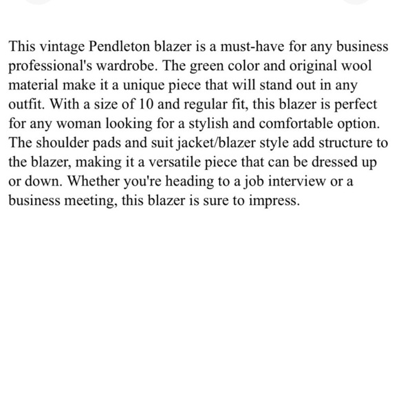 Pendleton Blazer Green 100% Virgin Wool With Shoulder Pads Vintage Size 10 - Picture 6 of 6